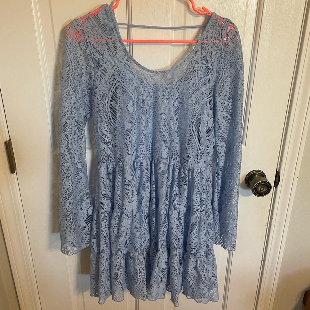 Charlotte Russe Size S blue long sleeve Boho lace dress